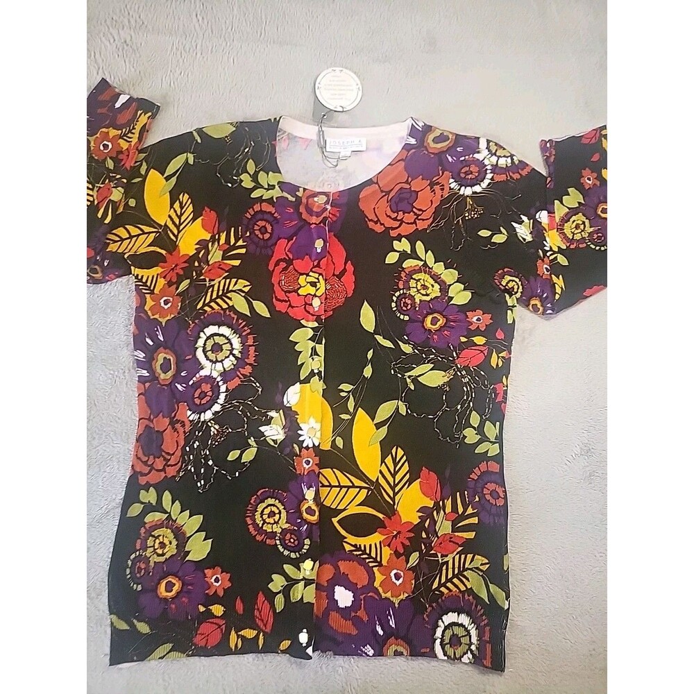 Joseph A  Cardigan Small Colorful Beaded Floral  Boho Cottage Core - Picture 3 of 7